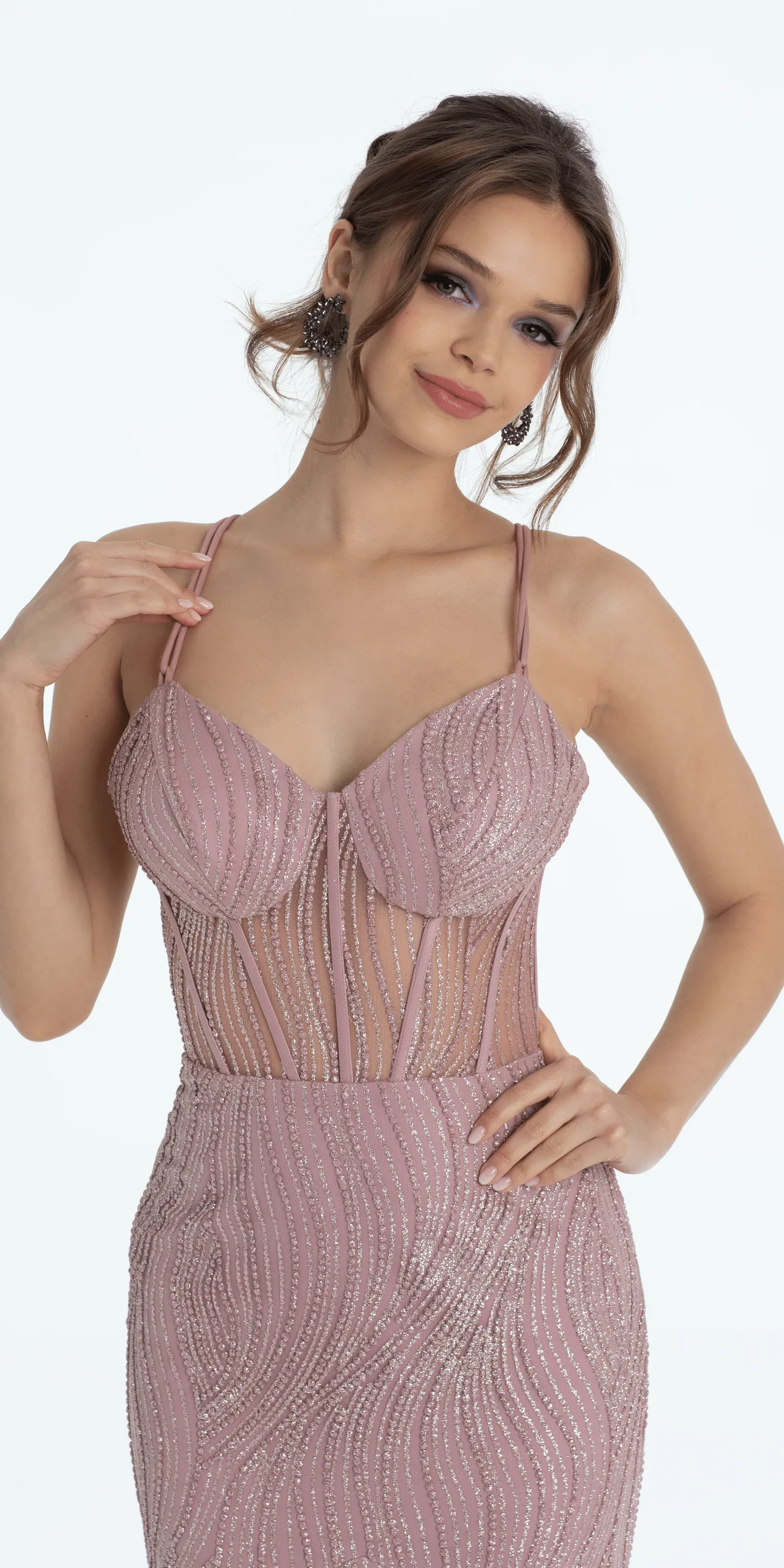 Strappy Back Glitter Corset Mermaid Dress