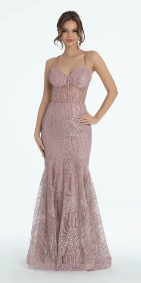 Strappy Back Glitter Corset Mermaid Dress