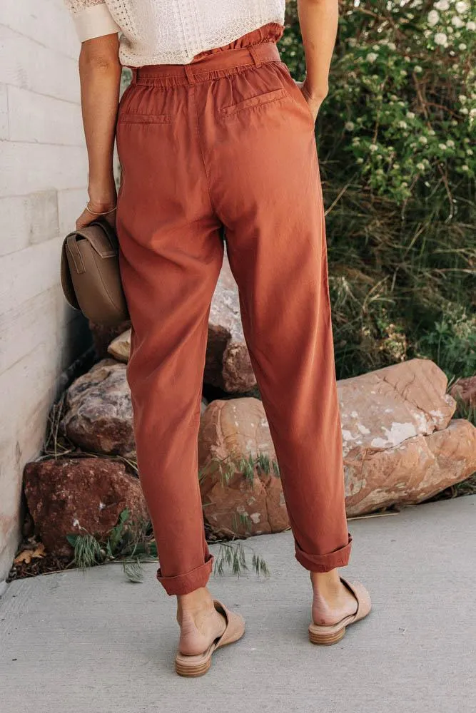 Tencel Paperbag Pants in Rust