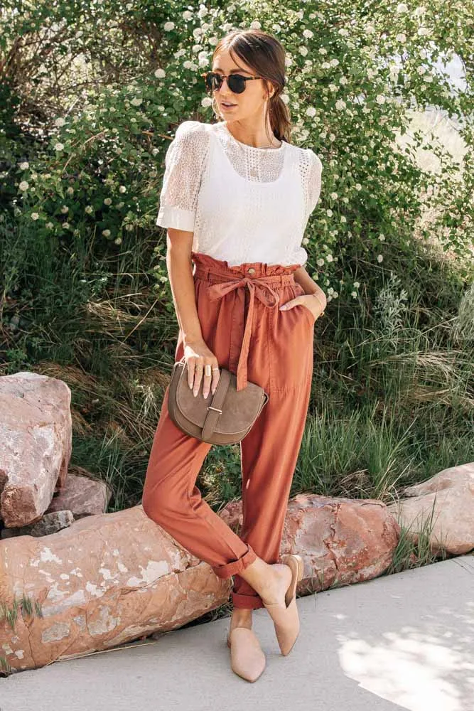 Tencel Paperbag Pants in Rust