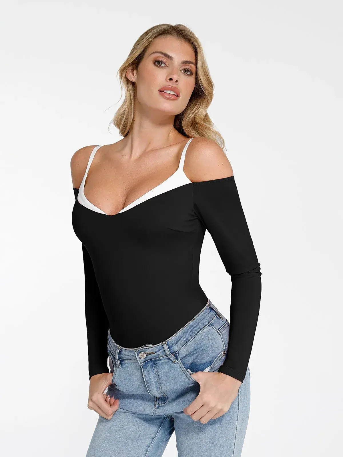 The Shapewear Bodysuit Long Sleeve Cold Shoulder