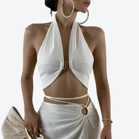 Trendy Halter Wrap Crop Tops