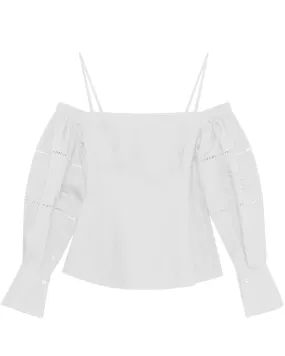 White Cotton Poplin Whitney Puff Sleeve Blouse