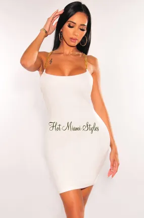 White Gold Chain Straps Cut Out Strappy Back Mini Dress