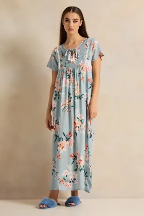 Women Blue Printed Night Gown