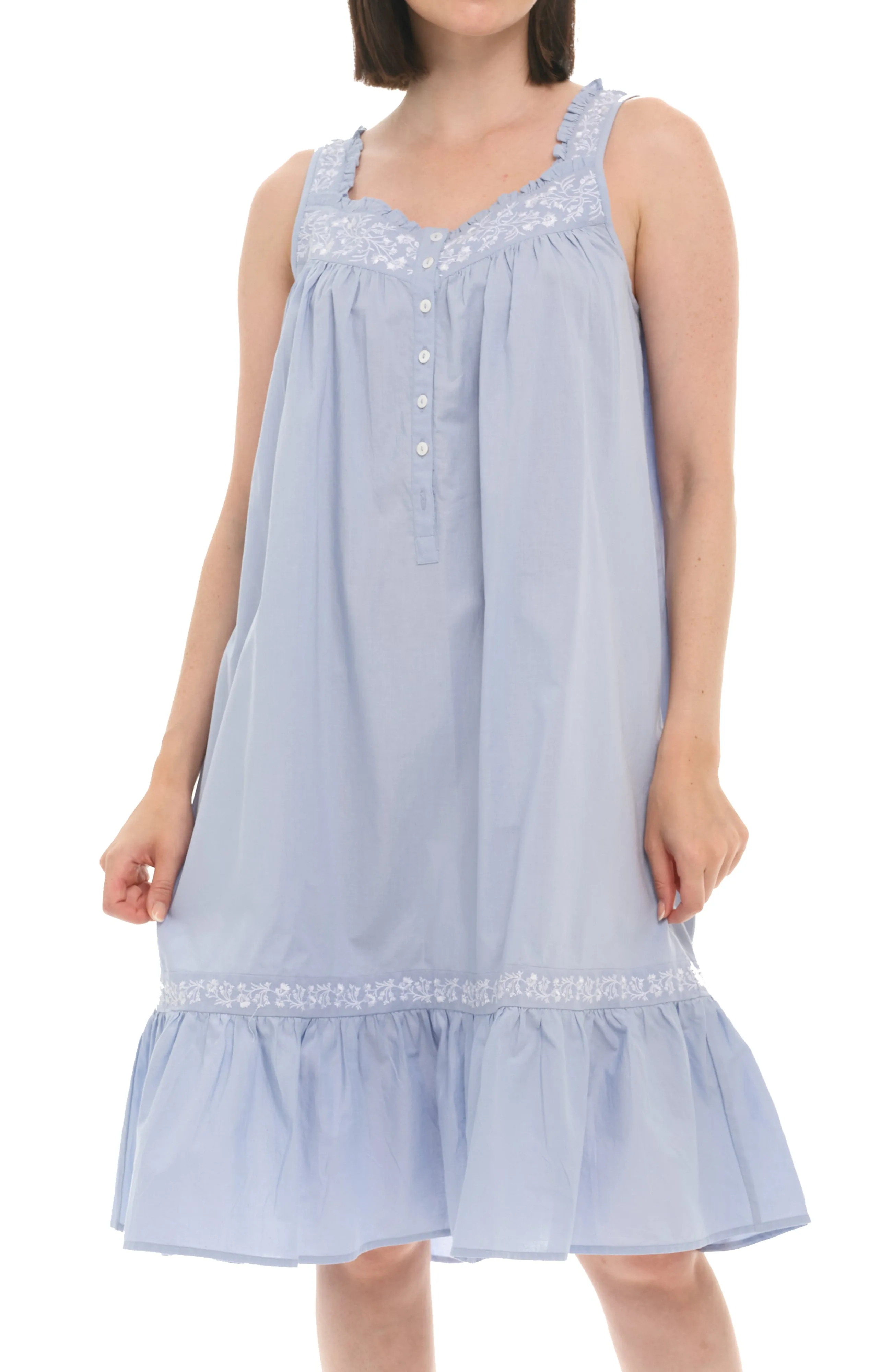 Women Cotton Victorian Nightgown, Embroidered Floral Sleeveless Summer Vintage Night Dress Gown