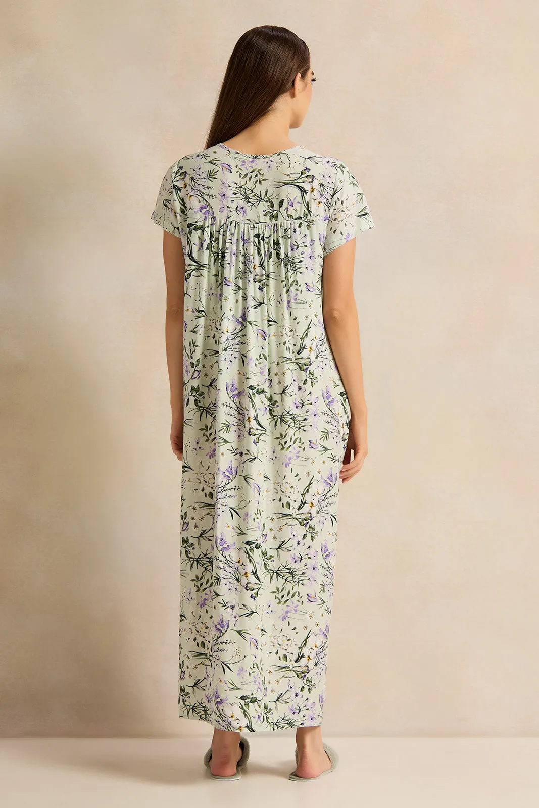 Women White Printed Night Gown