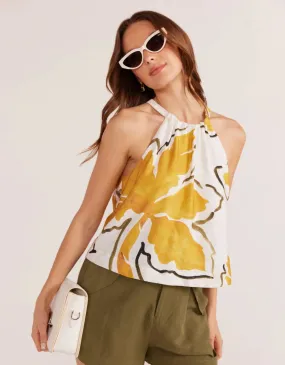 Zuri Halter Neck Cami White Palm Print